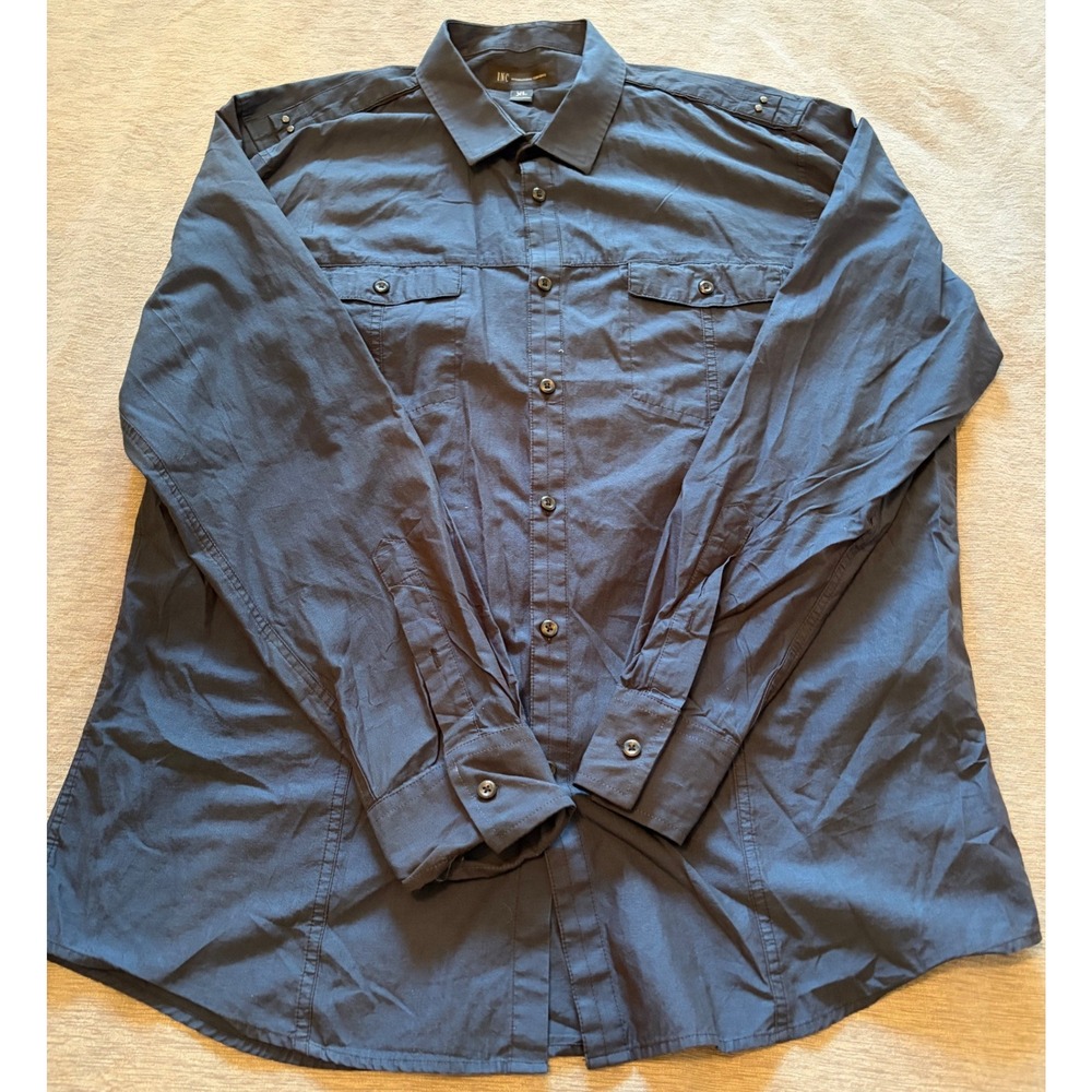 INC International Concepts Mens XL Navy Blue Cotton Utility Button Up Shirt